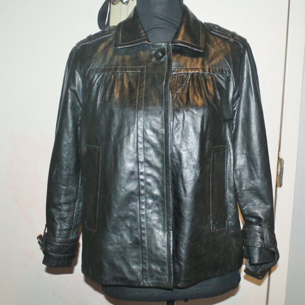 $550 Banana Republic Deep Forest Green Lambskin Leather Baby Doll Jacket Coat S